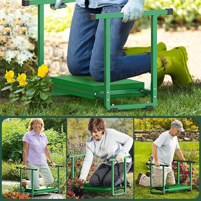 Garden Kneelers Seat, Stable and Save Anti-Tipping Design 10.2" Wider Garden Kneeler and Seat with Handle, Heavy Duty Gardening Stool for Seniors, Gardening Weeding Bench for Gardeners Parents - Black