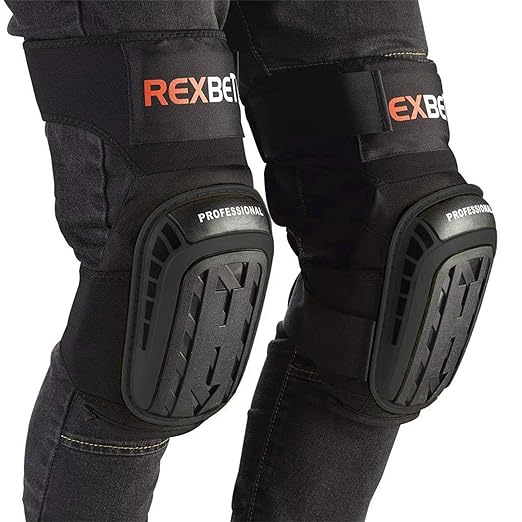 REXBETI Knee Pads for Work, Construction Knee Pads for Men, Heavy Duty Comfortable Anti-slip Foam Gel Knee Pads for Gardening Flooring and Cleaning, Strong Stretchable Straps, Black