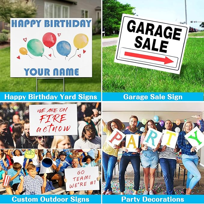 Blank Yard Signs with Stakes, Remiawy 10 Pack Lawn Signs Corrugated Plastic 17x12 Inches Custom Double Sided for Yard Sale Outdoor, Garage, Open House, Estate, Guidepost, Birthday Party