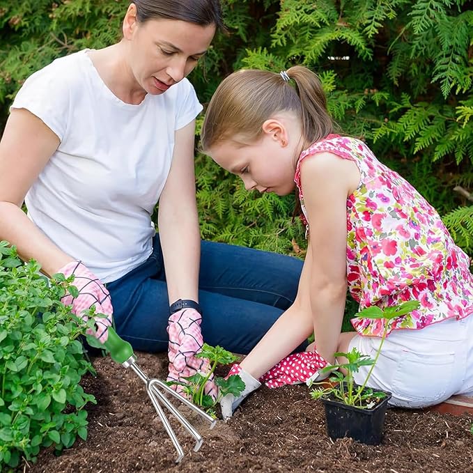 Garden Rake Soil Tiller, Stainless Steel Claw Gardening Tools with Ergonomic Handle, Bow Rake Garden Fork Hand Rake Cultivator, Great for Gardening, Cultivating, Loosening Soil, Spreading Mulch