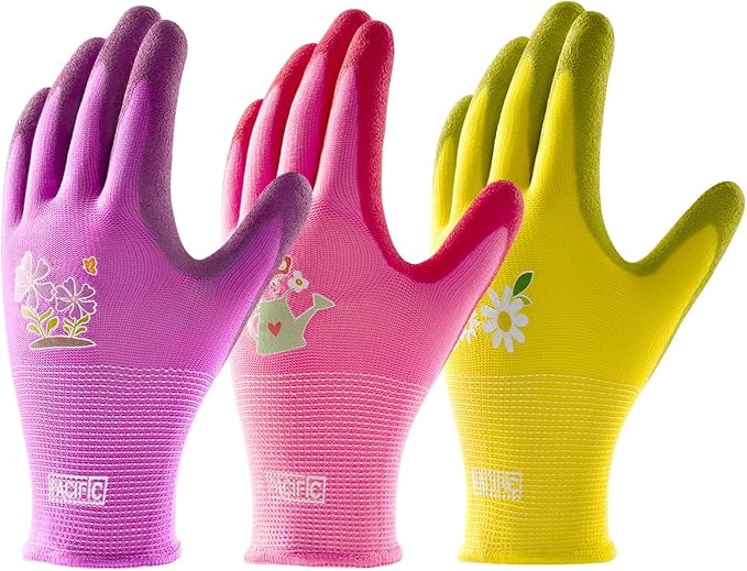 PACIFIC 6 Pairs Gardening Gloves for women, Rubber Coated Garden Gloves, Ladies Yard Work Gloves, Breathable, Purple & Yellow & Red, Medium