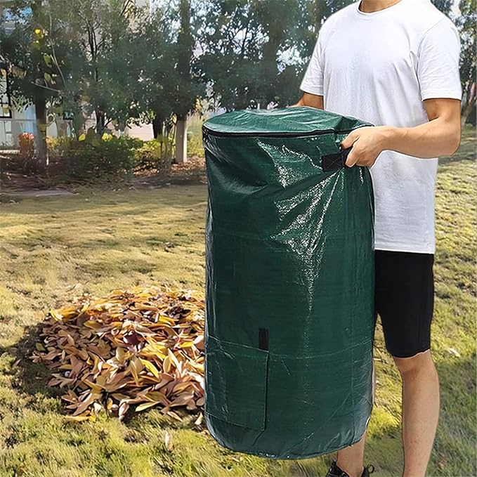Compost Bin Bags 34 Gallon Garden Compost Bags Outdoor Reusable,Organic Waste Garden Yard Compost Bag Collapsible Leaf Lawn Bags Gardening Container (Green 4pcs)
