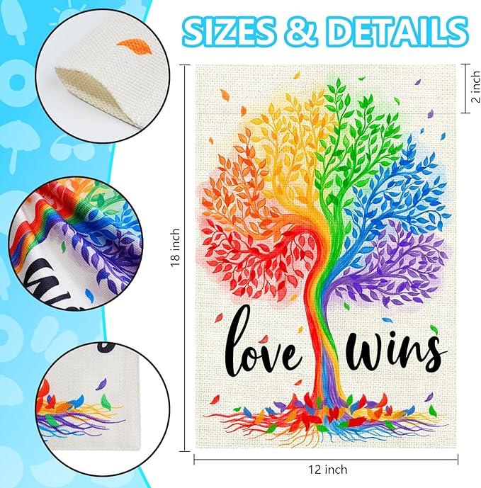 Pride Garden Flag 12x18 Inch, Rainbow Tree Love Wins Double Sided Flag for Yard Outdoor Decoration
