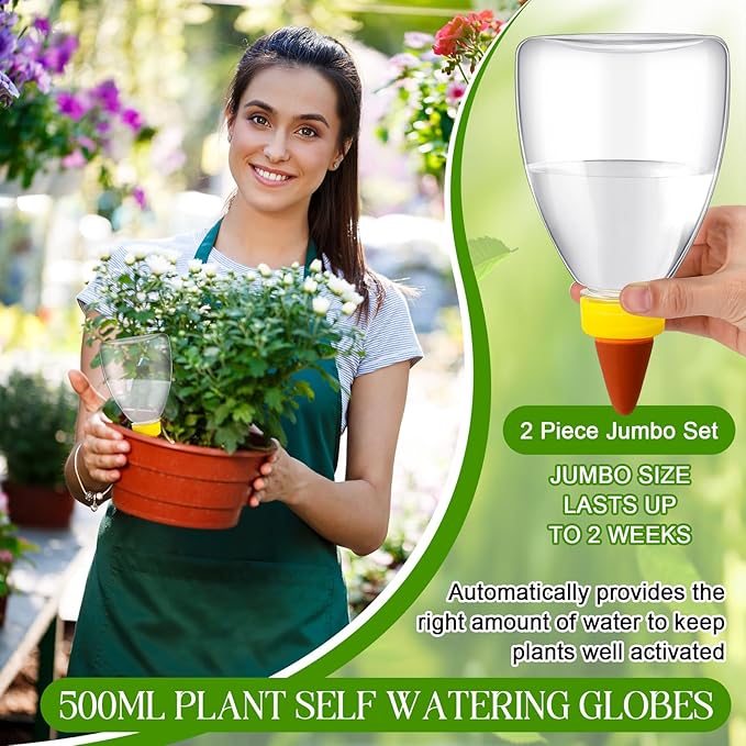 2 Pcs 17 oz Self Watering Planter Insert Plastic Self Watering Globes Automatic Plant Waterer for Indoor Outdoor Drip Irrigation Plant Watering Device with Slow Release Control