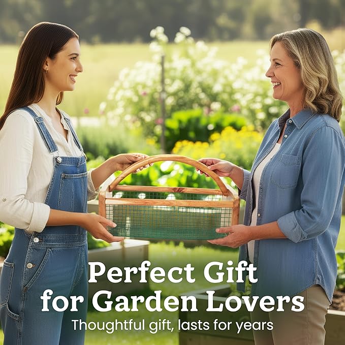 HOMESTEAD Garden Hod Harvest Basket, Durable Acacia Wood Frame with Rotating Handle, Farmhouse Basket for Home Improvement, Gardening, Farm, Kitchen, Indoor Outdoor Use