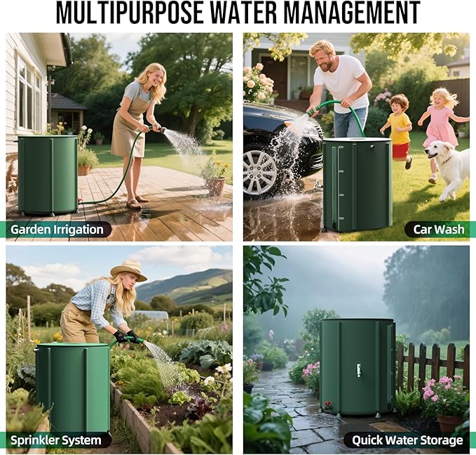 Collapsible Rain Barrel Water Collection System - 53 Gallon Portable Water Storage Tank,Foldable Rainwater Collect System Downspout, Water Catcher Container with Filter, Spigots&Overflow Kit