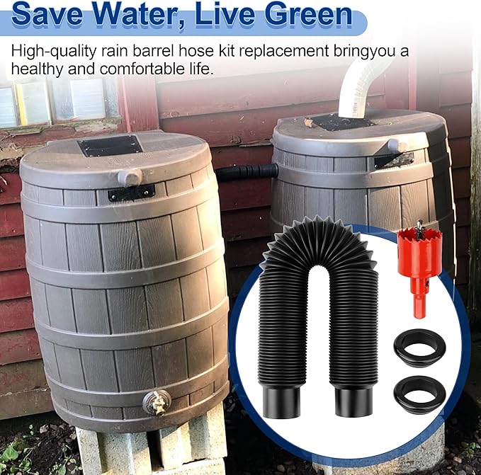 Rain Barrel Hose Connector Kit to Link Rain Water Collection Barrels, Increase Water Storage Capacity, Overflow Hose Olive Barrel Rain Barrel Linking Kit fit for Home Garden Outdoor Chores