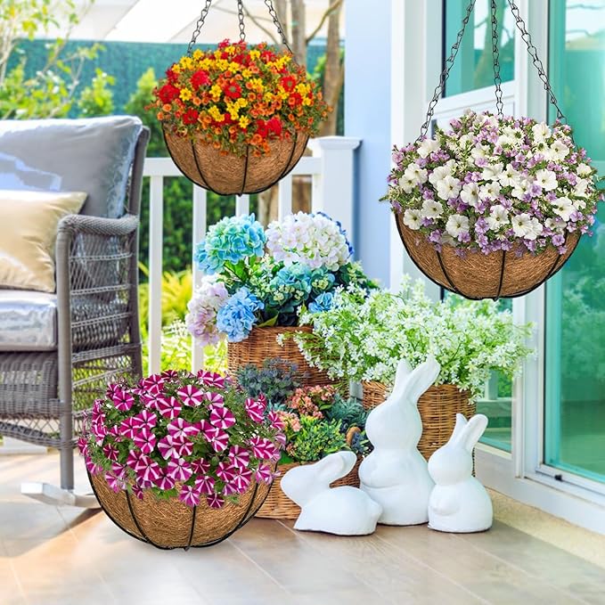 ZeeDix 6 Pack 10 Inch Metal Round Hanging Planter Basket with Coconut Liners Replacement, Hanging planters Baskets with Natural Coco Liner for Outdoor Indoor Planters Flowers Vegetables