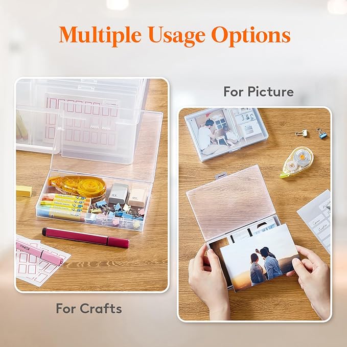 Lifewit 4x6 Photo Storage Box, 14 pcs Inner Photo Case with Lids, Clear Photo Organizers with 1 Sheet Label Sticker, Plastic Craft Storage Box for Seeds Sticker Cards Pictures Stamps Office Supplies