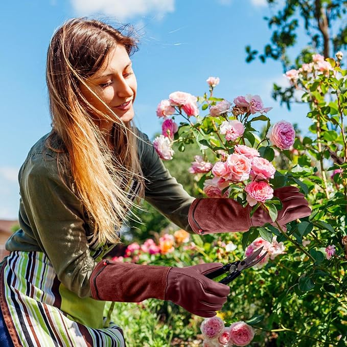 Long Gardening-Gloves Women/Men-Thorn proof Rose Pruning Heavy Duty Gauntlet, Best Garden Gifts for Gardener-XS