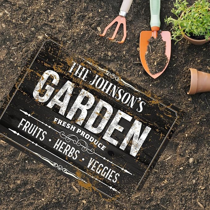 Custom Garden Sign, Personalized Text/Name for Farm and Backyard Décor Sign, 12x18 Inches, Rust Free .063 Aluminum, Fade Resistant, Made in USA by Sigo Signs