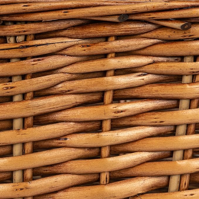 Household Essentials Woven Market Basket, Handwoven Willow Weave, Stylish Handles with Durable Metal Anchors, Classic and Versatile, Attractive, Spacious, Lightweight, Brown Stain