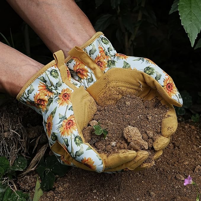 Pleneal Gardening Gloves for Women - Leather Garden Gloves Thorn Proof, Outdoor Protective Working Gloves