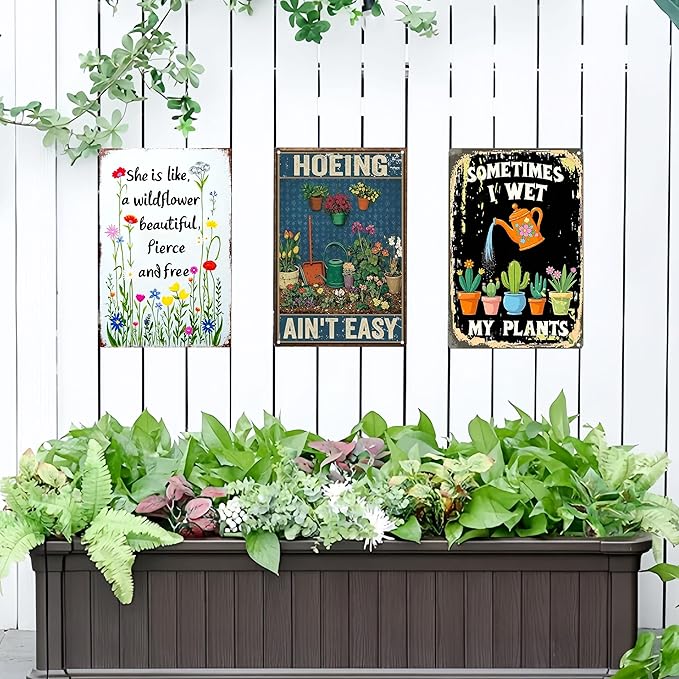 3PCS Funny Metal Garden Signs Decor for Outside-Funny Yard Decor Patio,Backyard,Gardening Gifts for Women,Gardeners,and Plant Lovers,Mothers Grandmas and Housewarming 8x12inch