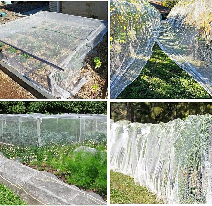 Unves Garden Netting, Bird Mesh Mosquito Netting, Row Covers Bird Net Barrier Screen Protect Fruits Crops, White Plant Cover Garden Mesh for Raised Beds Covers from Bugs Insect