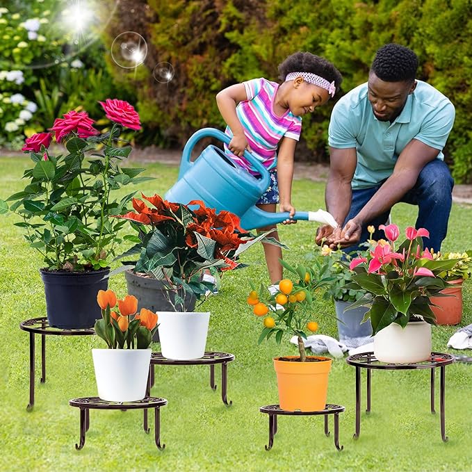 Plant Stand Indoor 5 Pack Brown Metal Plant Stands Outdoor Heavy Duty Flower Pot Stands for Multiple Plants Rustproof Iron Round Plant Holder for Plants Indoor Planter for outdoor plants & Garden Decor 