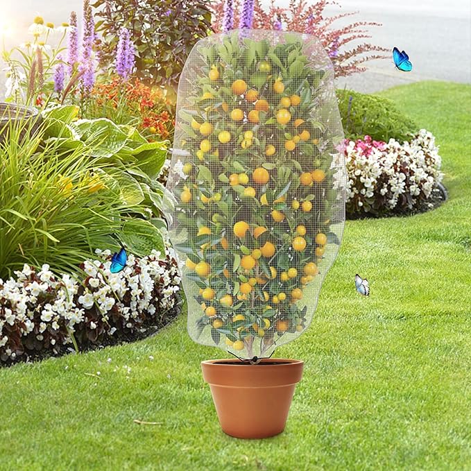 Alpurple 2 PCS Insect Bird Barrier Netting Mesh with Drawstring- 4.6 x 3 Ft Garden Bug Netting Plant Cover- Fruit Tree Net for Protect Plant Fruits Citrus Flower from Insect Bird Eating