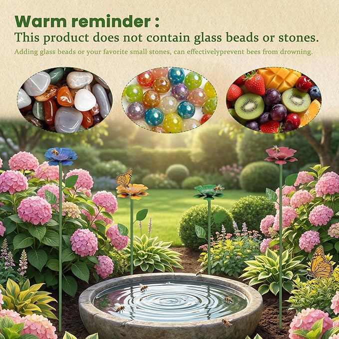 4 Pack Bee Watering Station for Garden with Beautiful Flower Design, Bee Feeders and Butterfly Feeders Combo, Outdoor Bee Baths and Bee Waterer, Gardening Essentials, Garden Decor for Outside