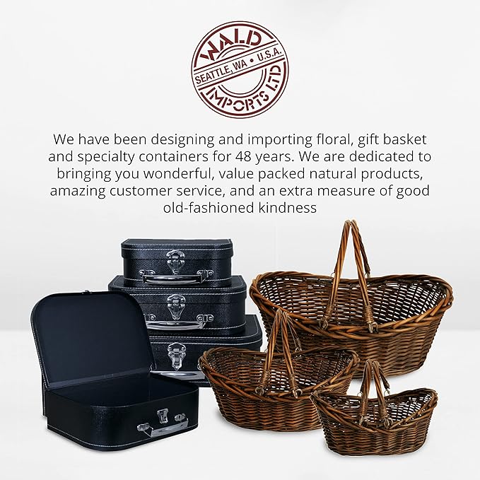 Wald Imports - Small Light Brown Hand Woven Wicker Basket for Storage with Handles - Woven Basket - Wicker Baskets for Picnics, Easter, Organizing, and More (14 x 5.5 inches)