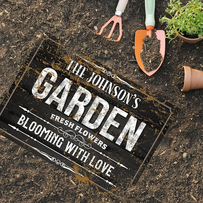 Custom Garden Blooming With Love Sign, Personalized Name For Backyard/Flower Garden Décor Sign, 10x14 Inches, Rust Free .040 Aluminum, Fade Resistant, Made in USA by Sigo Signs