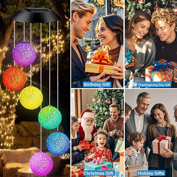 Solar Wind Chime for Outside,2 Pack Hanging Wind Chimes for Outside,Solar Powered Color Changing Crystal Ball WindChimes,Patio Yard Outdoor Garden Porch Decor,Unique Ourdoor Gifts for Mom Grandma