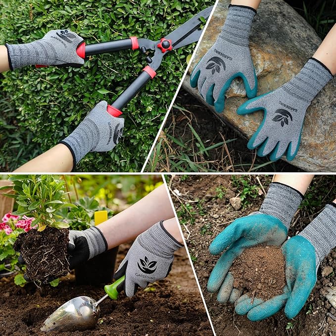 Trifabricy Garden Gloves for Women/Men - 6 Pairs Latex Gardening Gloves with Grip, Protective Work Gloves for Lawn Yard
