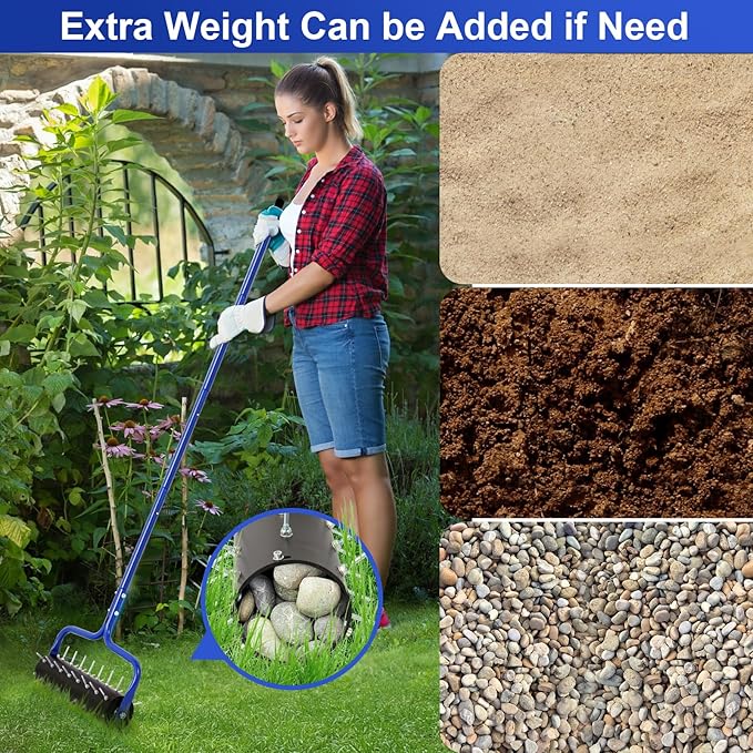 sancat Lawn Aerator, 21" Push Coring Aerator,Preasembled Spike Gardening Aerator Tool,Lawn Plug Soil Aerator,Aerator Lawn Tool,75" Adjustable Handle,Heavy Duty Aerator for Lawn,Garden,Farm Care.