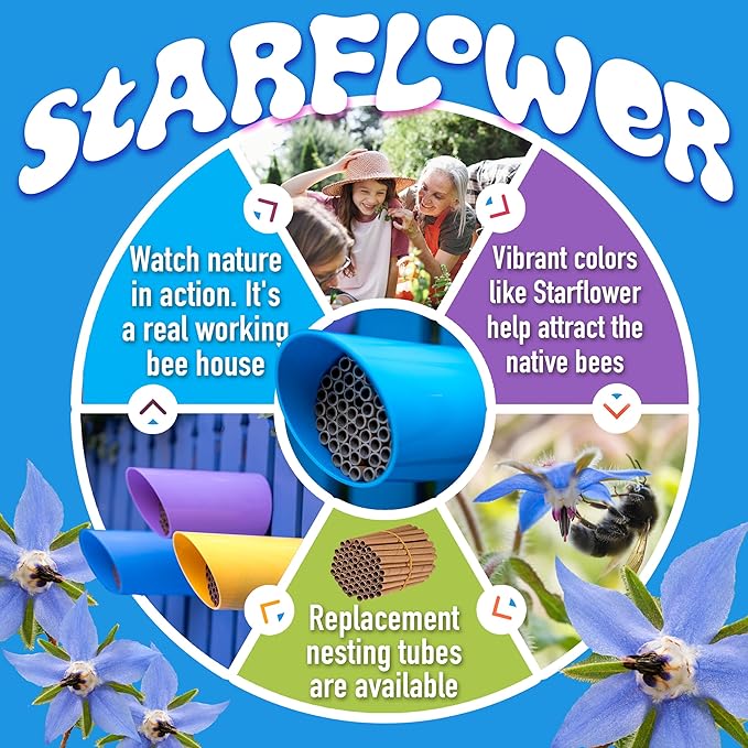 Rivajam Color Splash Mason Bee House - Vibrant & Strong Waterproof Bee Hotel & Insect Habitat - Mason Bee Tubes Filled Bee Houses for The Garden - Pollinator House Bug Hotel Gardening Gifts