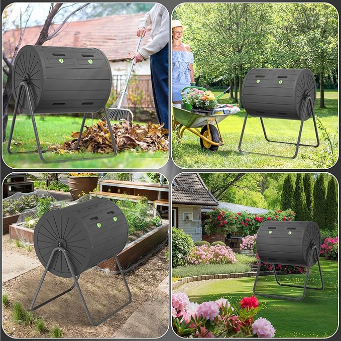 Compost Bin 43 Gallon Premium Compost Bin Outdoor for Gardeners, Featuring a Durable Composter Tumbler Outdoor & High-Efficiency Compost Machine Functionality(Black)