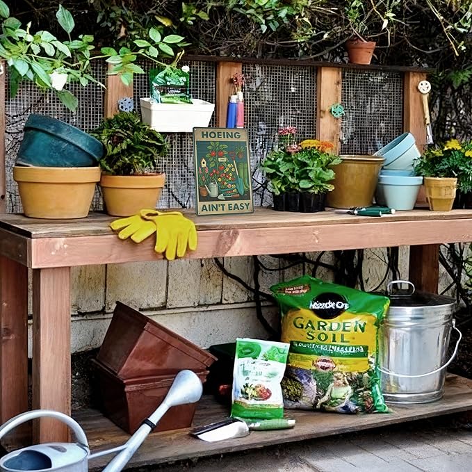 HOEING AIN'T EASY Sign Decorative Signs Funny Humorous Metal Yard Signs Women's Garden Gift for Outdoor Patio Porch Decor or Indoor Wall Decor (Color06)