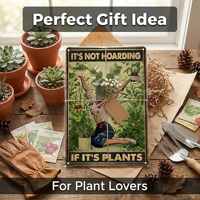 Bestylez Gardening Gifts It‘s Not Hoarding If It's Plants Vintage Garden Signs for Home Garden Greenhouse Living Room Bedroom Yard Backyard Outdoor Decor 8X12 Inch (3066)