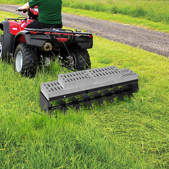 35" Tow Behind Lawn Plug Aerator with Universal Hitch, Lawn Aerator Tow Behind with 40 Galvanised Steel Tines, Designed to Pull Behind Lawn & Garden Tractors