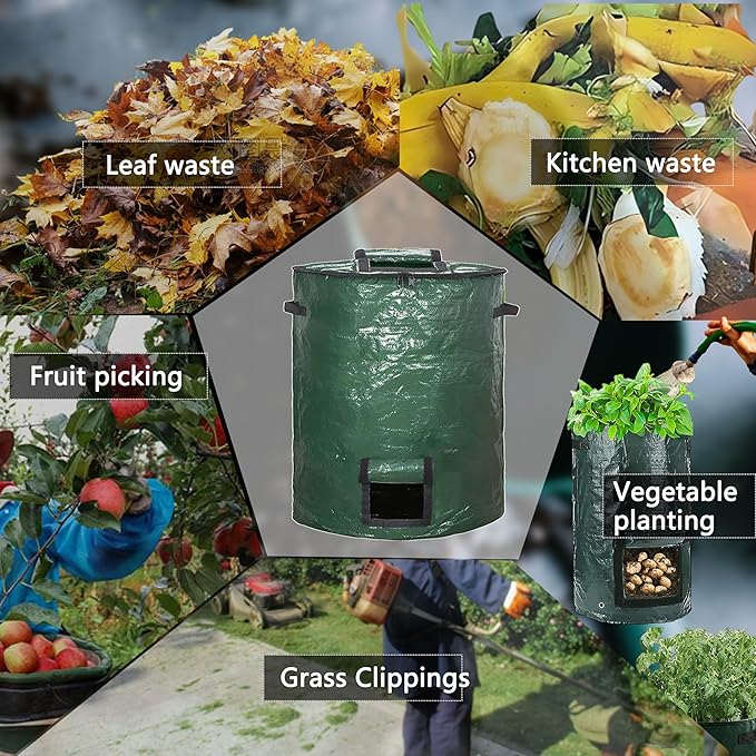 Large Compost Bin Bags,Garden Compost Bin Bags 80 Gallon(300L) Outdoor Foldable Garden Yard Garbage Cans Leaf Bag (Green 2pcs)
