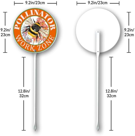 Kurmntregon Pollinator Work Zone Garden Sign Pollinators Friendly Yard Sign Bees Butterflies Round 9.2inch Rustproof Aluminium Home Farm Garden Porch Decor Outside Outdoor Lawn
