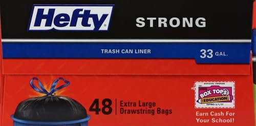 Hefty Strong Extra Large Trash Bags,Black,33 Gallon,48 Count (Pack of 3)