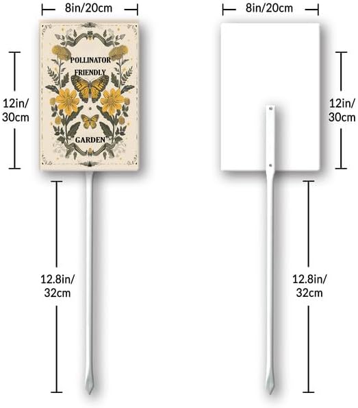 Uptell Aluminium Yard Sign Pollinator Friendly Garden Sign 8x12inch Outdoor Natural Retro Metal Signs Yard Grass Lawn Art And 12.8" Stake Kit
