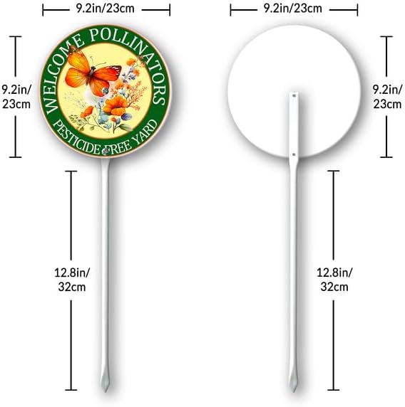 Kurmntregon Welcome Pollinators Pesticide Free Yard Sign Pollinators Friendly Garden Sign With Stake Round 9.2inch Aluminum Security Warning Sign Porch Farmhouse Ranch Farm Courtyard