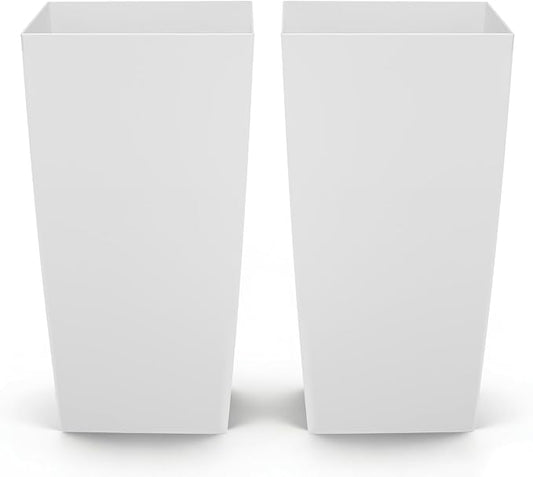 VEVOR 30 inch Tall Planters for Outdoor Plants Set of 2, White Tall Planter for Indoor Plants, Modern Large Planters for Front Porch Patio Balcony, Plant Container Flower Pots with Built-in Drainage