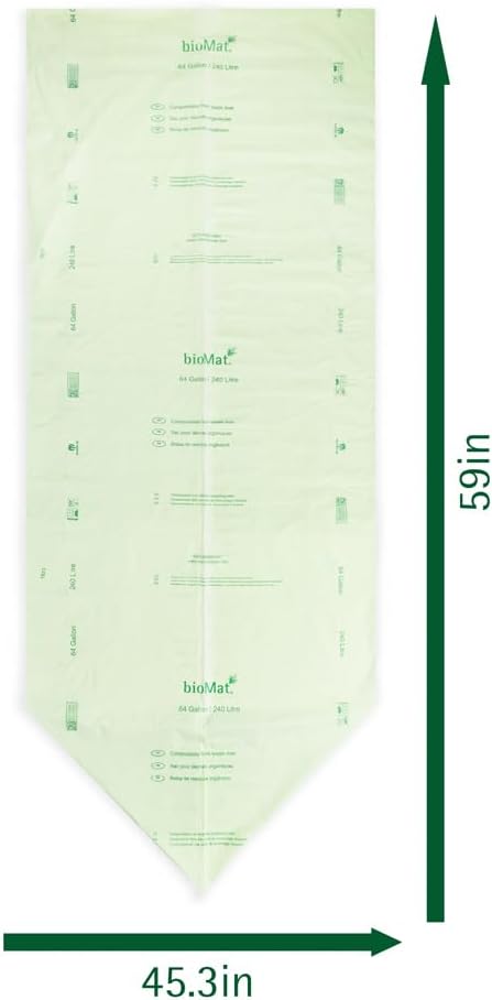 bioMat 64 Gallon Compostable Compost Bin Liners, 10 Count, Extra Large Kitchen Compost bags for Food Waste, BPI ASTM D6400 Certified Kitchen Food Scrap Waste Bags
