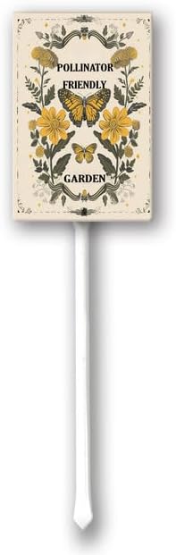 Uptell Aluminium Yard Sign Pollinator Friendly Garden Sign 8x12inch Outdoor Natural Retro Metal Signs Yard Grass Lawn Art And 12.8" Stake Kit