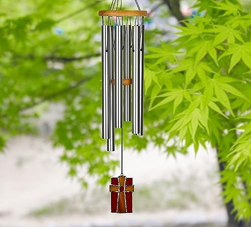 Woodstock Wind Chimes for Outside, Outdoor Decor, Garden, Patio and Front Porch Decor, (28") Memorial Sympathy Wind Chimes Amazing Grace Wind Chime Stained Glass Cross Christmas Gifts (AGS)