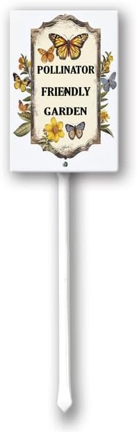 Uptell Aluminium Yard Sign Pollinator Friendly Garden Sign 8x12inch Outdoor Natural Retro Metal Signs Yard Grass Lawn Art And 12.8" Stake Kit