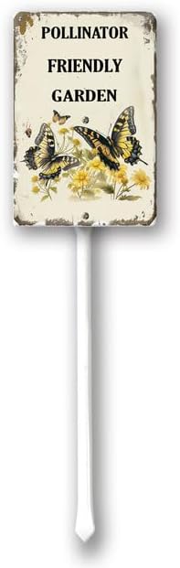 Uptell Aluminium Yard Sign Pollinator Friendly Garden Sign 8x12inch Outdoor Natural Retro Metal Signs Yard Grass Lawn Art And 12.8" Stake Kit