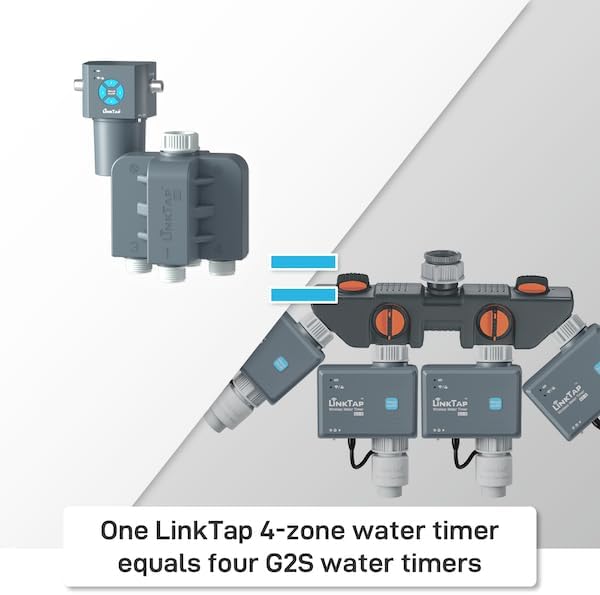 LinkTap Q1 4-Zone Wireless Water Timer & Gateway, Equals Four G2S Smart Hose Timers