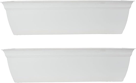 The HC Companies 30 Inch Eclipse Window Planter Box with Drainage Holes & Attached Saucer, Lightweight UV-Resistant Plastic Indoor & Outdoor Planters, 2-Pack Flower Box for Garden & Home Decor, White