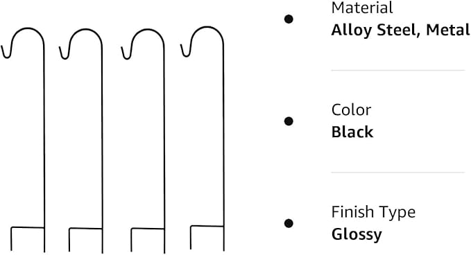 AshmanOnline Ashman Shepherd's Hooks 35 Inch (4 Pack), Black, Made of Premium Metal for Hanging SolarLights, Bird Feeders, Mason Jars, Christmas Lights, Lanterns, Garden Stakes and Wedding Décor.