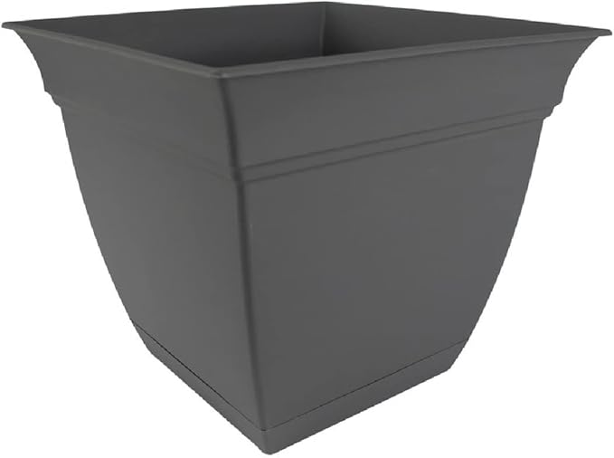 The HC Companies 6 Inch Eclipse Square Planter with Saucer - Indoor Outdoor Plant Pot for Flowers, Vegetables, and Herbs, Warm Gray (Pack of 2)