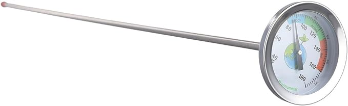 Soil Thermometer Stainless Steel Extra Long Probe Temperature Gauge for Compost Garden Lawn No Battery Required