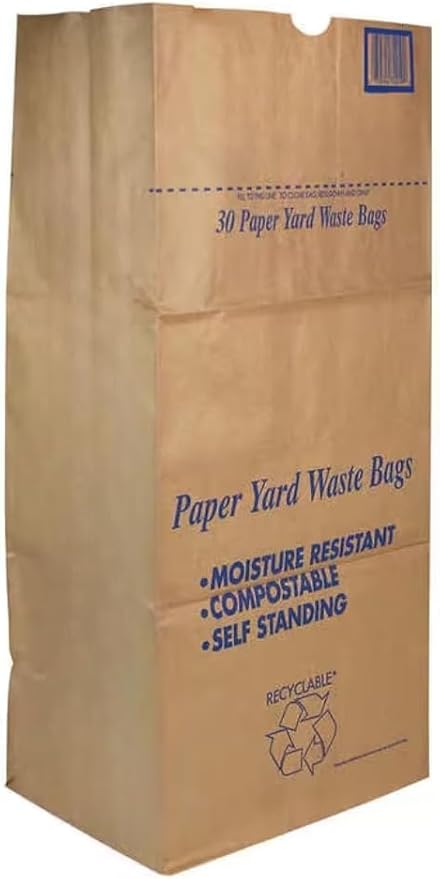 30 Gallon Lawn & Leaf 2-Ply Heavy-Duty Yard Waste Compost Refuse Paper Bags, Eco-Friendly, Tear Resistant, Self Standing, Biodegredable, Made in USA, 10 Count