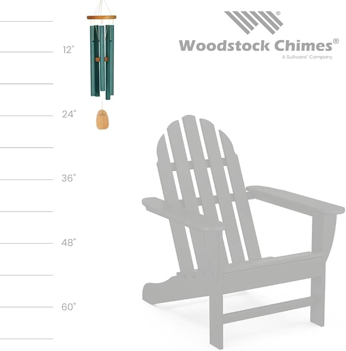 Woodstock Wind Chimes Garden Decor for Outside Outdoor Patio Decor, Front Porch Decor, (25") Chimes of Ireland Green Wind Chime, Wind Chimes for Garden (WCCI)